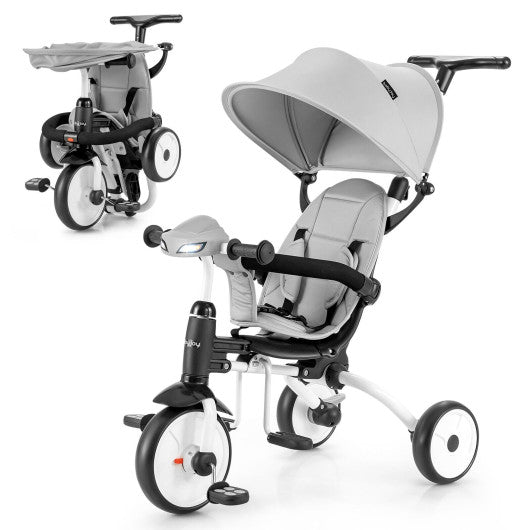 6-in-1 Foldable Baby Tricycle Toddler Stroller with Adjustable Handle-Gray