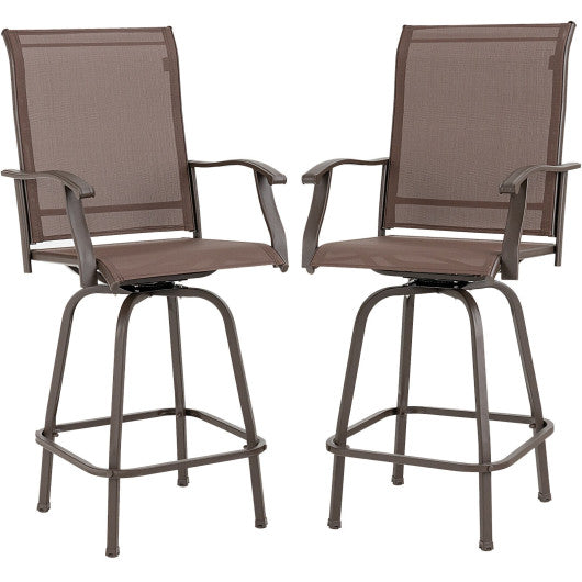 2 Pieces Patio 360 Rotation Swivel Bar Stool Set-Brown