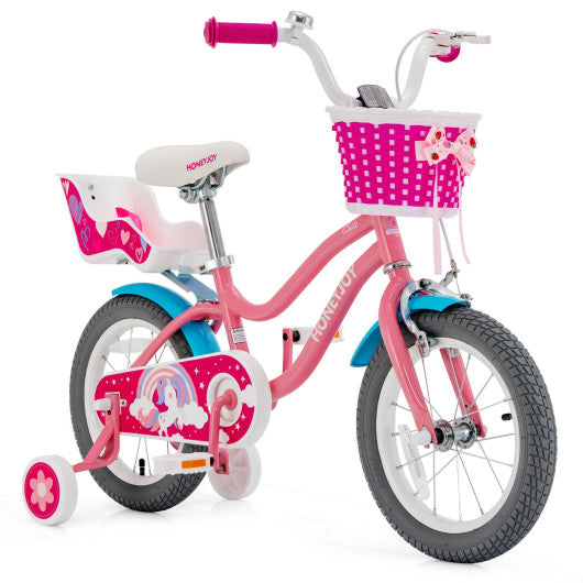 Kids Bicycle with Training Wheels and Basket for Boys and Girls Age 3-9 Years-14"
