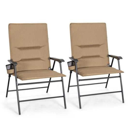2 Pieces Patio Padded Folding Portable Chair Camping Dining Outdoor-Brown
