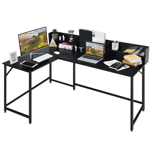 5.5 Inch L-shaped Computer Desk with Bookshelf-Black
