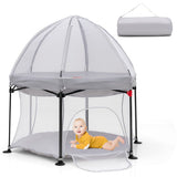 53 Inch Outdoor Baby Playpen with Canopy and Carrying Bag Portable Play Yard Toddlers-Gray