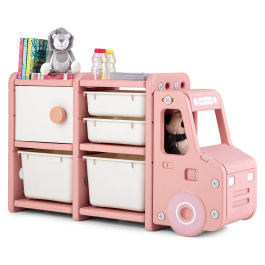 Toddler Truck Storage Organizer with Plastic Bins-Pink