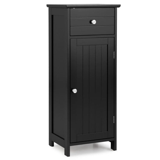 Wooden Bathroom Floor Storage Cabinet with Drawer and Shelf-Black