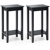 Set of 2 Versatile 2-Tier End Table with Storage Shelf-Black