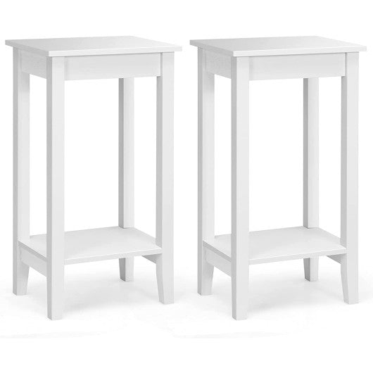 Set of 2 Versatile 2-Tier End Table with Storage Shelf-White