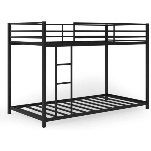 Sturdy Metal Bunk Bed Frame Twin Over Twin with Safety Guard Rails and Side Ladder-Black