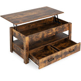 Lift Top Coffee Table with 2 Storage Drawers and Hidden Compartment-Rustic Brown