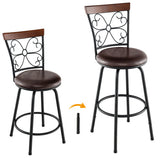 2 Pieces 24-30 Inch Adjustable PU Cushioned Swivel Barstools-Brown