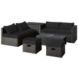 8 Pieces Patio Rattan Storage Table Furniture Set-Black