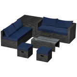 8 Pieces Patio Rattan Storage Table Furniture Set-Navy