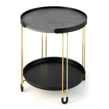 2-Tier Round Side Table with Removable Tray and Metal Frame for Small Space-Golden