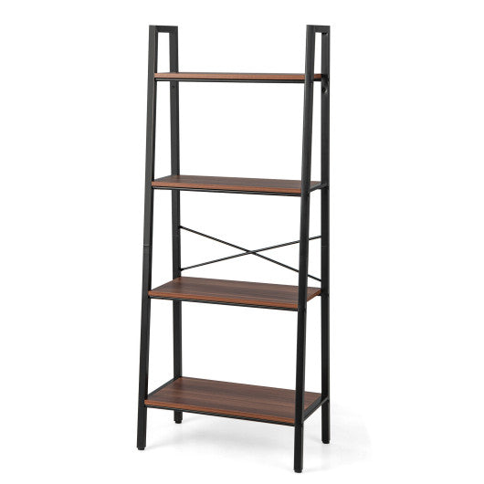 4-Tier Freestanding Open Bookshelf with Metal Frame and Anti-toppling Device-Rustic Brown