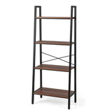 4-Tier Freestanding Open Bookshelf with Metal Frame and Anti-toppling Device-Rustic Brown