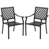 Set of 2 Patio Dining Chairs with Curved Armrests and Reinforced Steel Frame