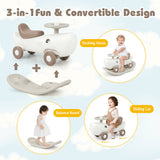 Convertible Rocking Horse and Sliding Car with Detachable Balance Board-White