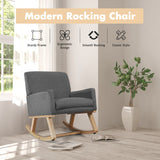 Upholstered Rocking Chair with and Solid Wood Base-Gray