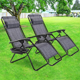 2 Pieces Folding Lounge Chair with Zero Gravity-Gray