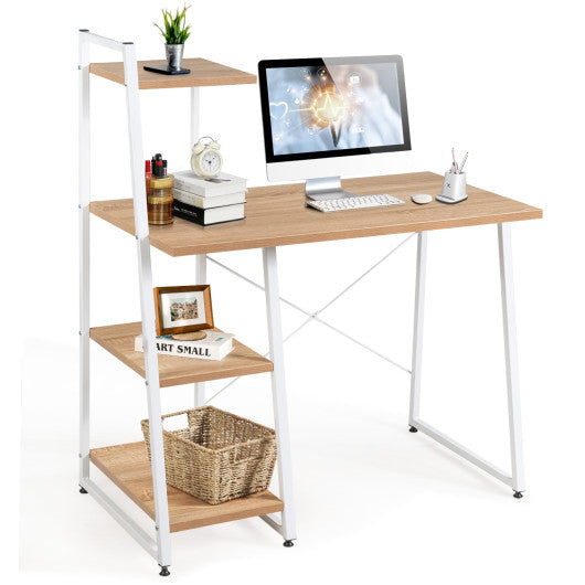 Compact Computer Desk Workstation with 4 Tier Shelves for Home and Office-Natural