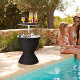 3 in 1 8 Gallon Patio Rattan Cooler Bar Table with Adjust Ice Bucket-Black