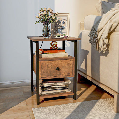 1/2 Pieces 3-Tier Nightstand with Charging Station and Drawer-1 Piece