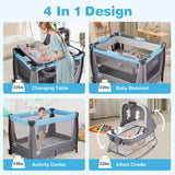 4-in-1 Convertible Portable Baby Play yard with Toys and Music Player-Blue