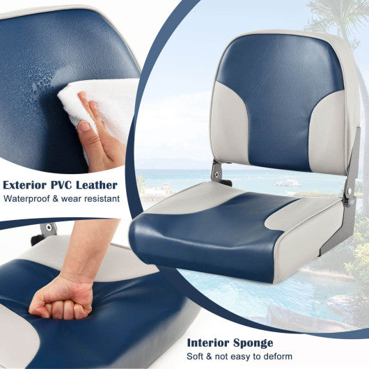 2 Pieces Low Back Boat Seat Set with Sponge Padding and Aluminum Hinges-Blue