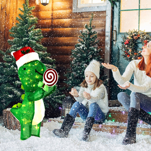 2.4 Feet Pre-Lit Dinosaur Christmas Decoration with Warm-White LED Lights