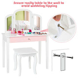 Kids Princess Make Up Dressing Table with Tri-folding Mirror and Chair-White