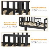 Classic Design Kids Wood Toddler Bed Frame with Two Side Safety Guardrails-Black