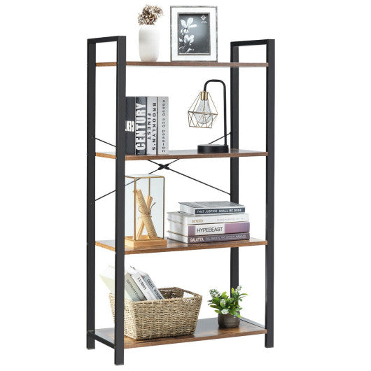 4-Tier Rustic Bookshelf Industrial Bookcase Diaplay Shelf Storage Rack-Brown