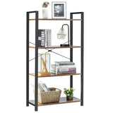 4-Tier Rustic Bookshelf Industrial Bookcase Diaplay Shelf Storage Rack-Brown