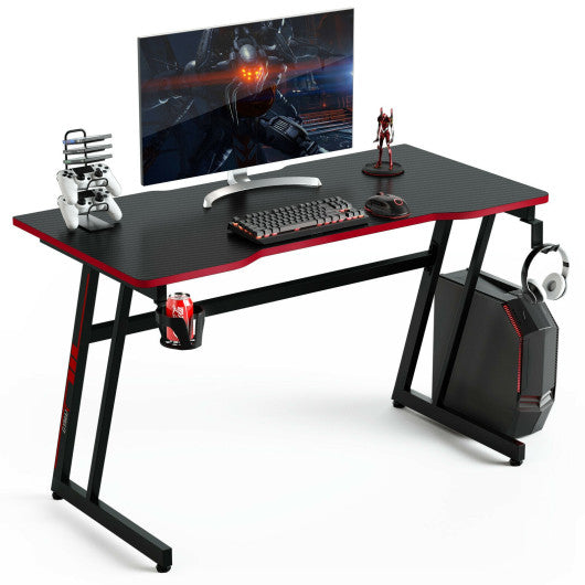 47.5 Inch Z-Shaped Computer Gaming Desk with Handle Rack-Red