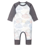 Sailor-Sleeve Long Romper - Colorful Clouds on White  100% Pima Cotton by Feather Baby