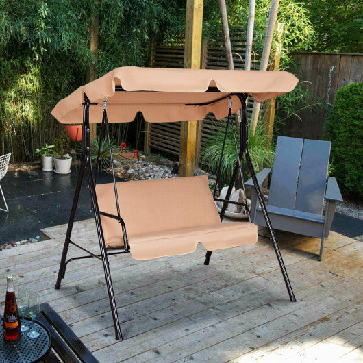 Loveseat Cushioned Patio Steel Frame Swing Glider -Beige