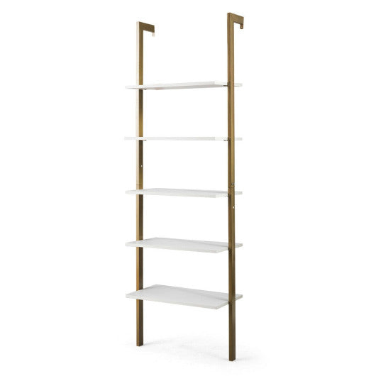 5-Tier Wood Look Ladder Shelf with Metal Frame for Home-Bronze