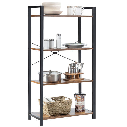 4-Tier Rustic Bookshelf Industrial Bookcase Diaplay Shelf Storage Rack-Brown