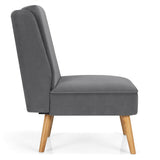 Velvet Accent Armless Side Chair with Rubber Wood Legs for Bedroom-Gray
