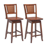 2 Pieces 24.5 Inch Bar Stools with Rattan Back and Swivel Seat