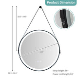 24 Inch Round Wall-mounted Mirror with 3 Color LED Lights and Anti-Fog Function