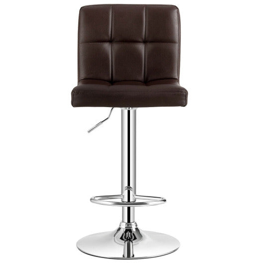 Set of 2 Square Swivel Adjustable PU Leather Bar Stools with Back and Footrest-Coffee