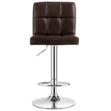 Set of 2 Square Swivel Adjustable PU Leather Bar Stools with Back and Footrest-Coffee