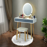 Touch Screen Vanity Makeup Table Stool Set with Lighted Mirror-Gray