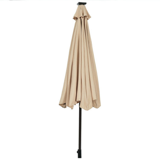 10' Solar LED Lighted Patio Market Umbrella Shade Tilt Adjustment Crank-Beige