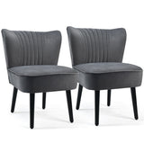 Set of 2 Upholstered Modern Leisure Club Chairs with Solid Wood Legs-Gray