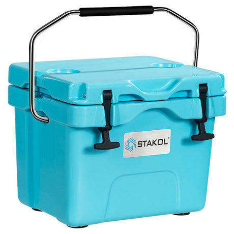 16 Quart 24-Can Capacity Portable Insulated Ice Cooler with 2 Cup Holders-Blue