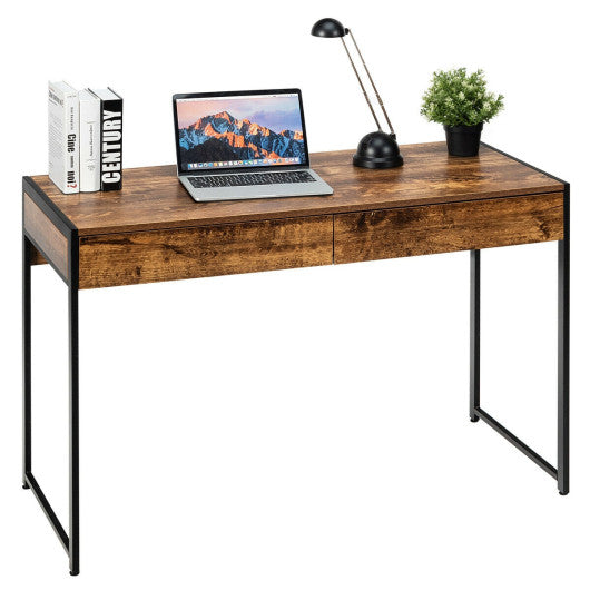 2-Drawer Computer Desk Study Table Home Office Writing Workstation-Rustic Brown