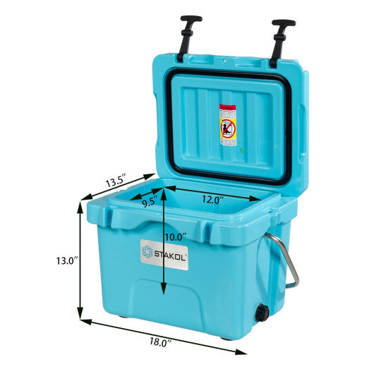 16 Quart 24-Can Capacity Portable Insulated Ice Cooler with 2 Cup Holders-Blue