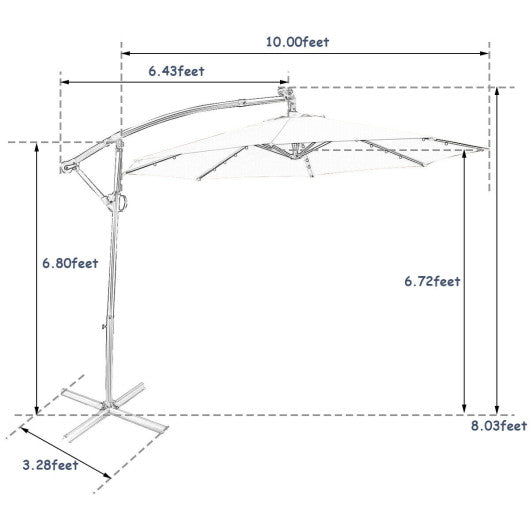 10 ft 360° Rotation Solar Powered LED Patio Offset Umbrella without Weight Base-Navy