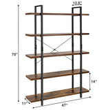 3/5 Tiers Industrial Bookcase with Metal Frame for Home Office-5-Tier